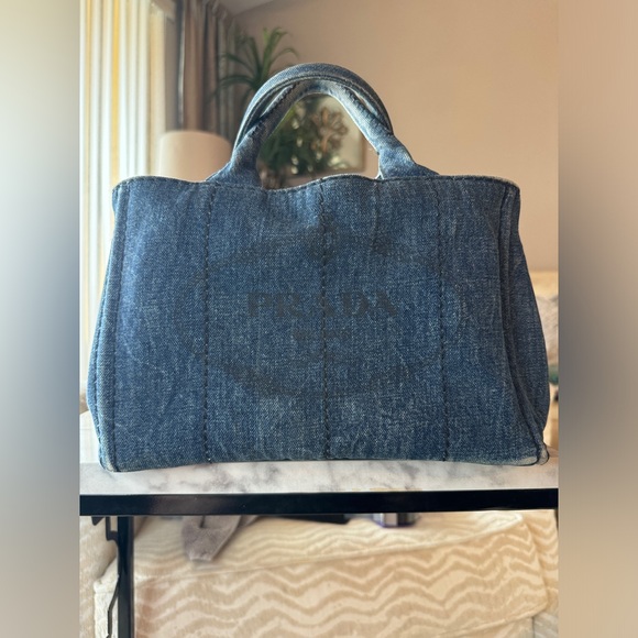 Prada Canapa DENIM Tote Bag Sz 11.5 L x 7.5 H AUTHENTIC,COA done - Picture 1 of 15